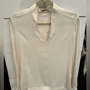 Alice+ Olivia silk blouse - off white , mock collar with deep vneck, size small